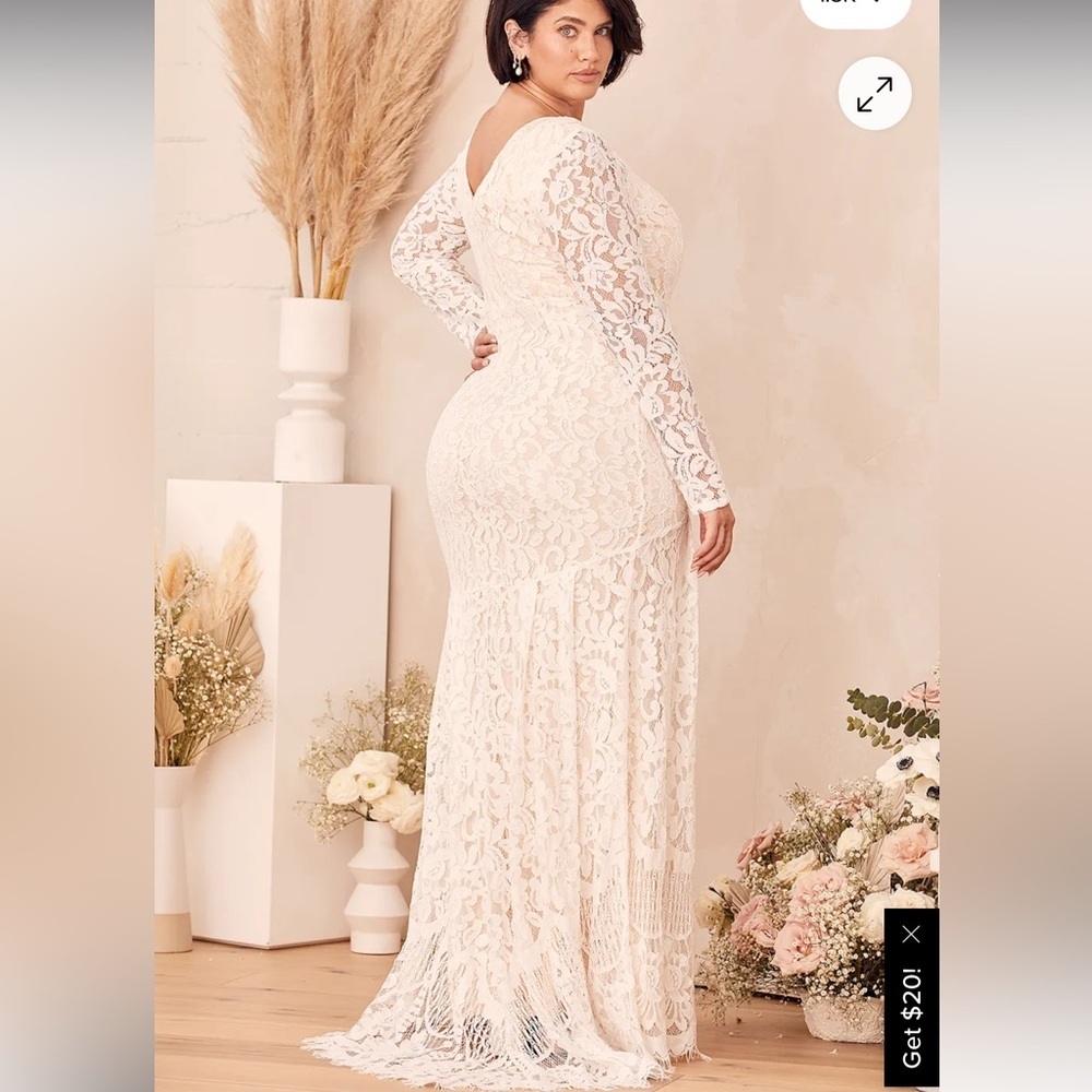 NWT Lulu's Say I Do White Lace Long Sleeve Mermaid Maxi Dress - Picture 12 of 16